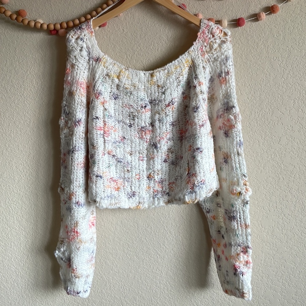 NWT Free People Sunset Cloud Cozy Cropped Sweater in Ivory Combo Size Large - Picture 5 of 12